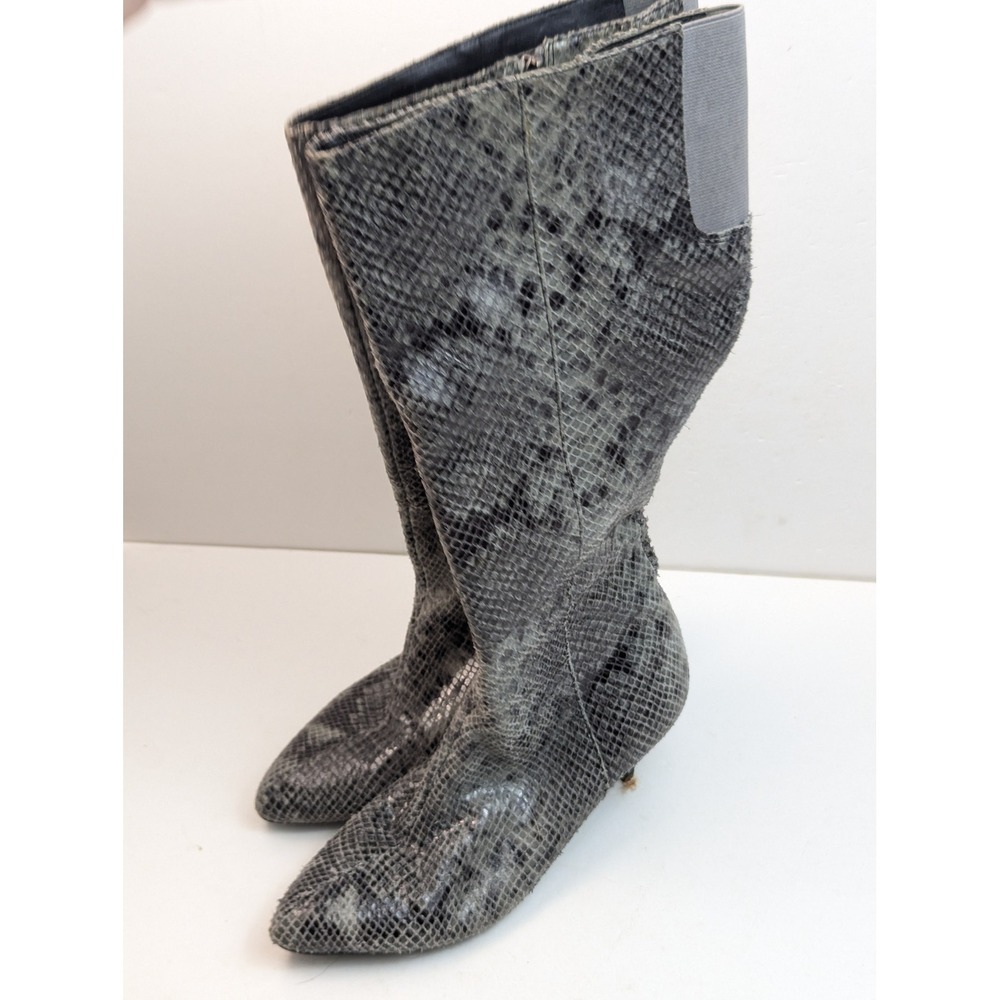 Rockport Women's Size 5 Gray‎ Snakeskin Print Leather Mid-Calf Boots Kitten Heel
